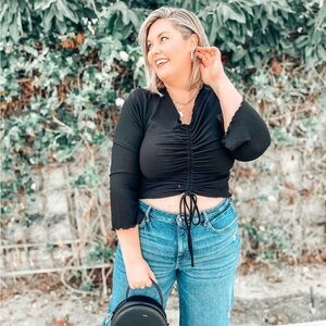 Black Cropped tie up shirt